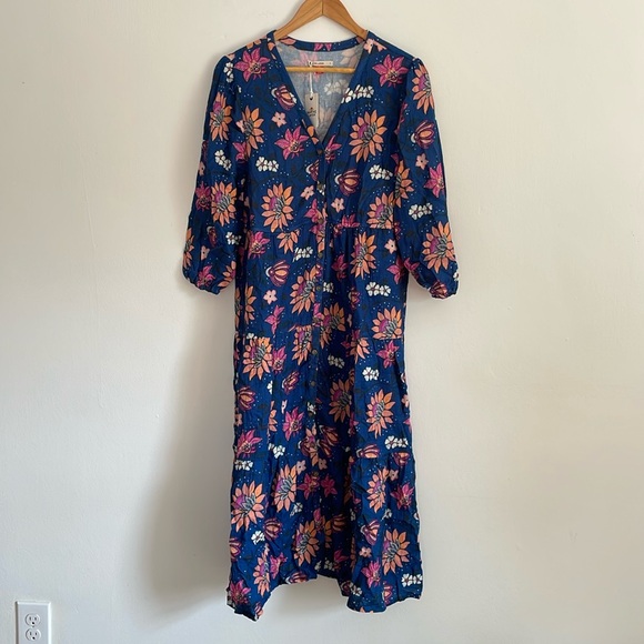 NWT Marine Layer Willow Midi Dress Blue Floral Size Large - Picture 3 of 9